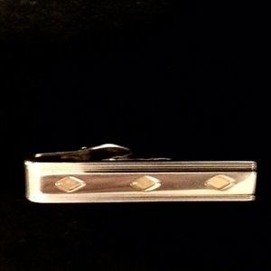 Tie Clip Silver Tone W/ Gold Tone Inset Diamonds T